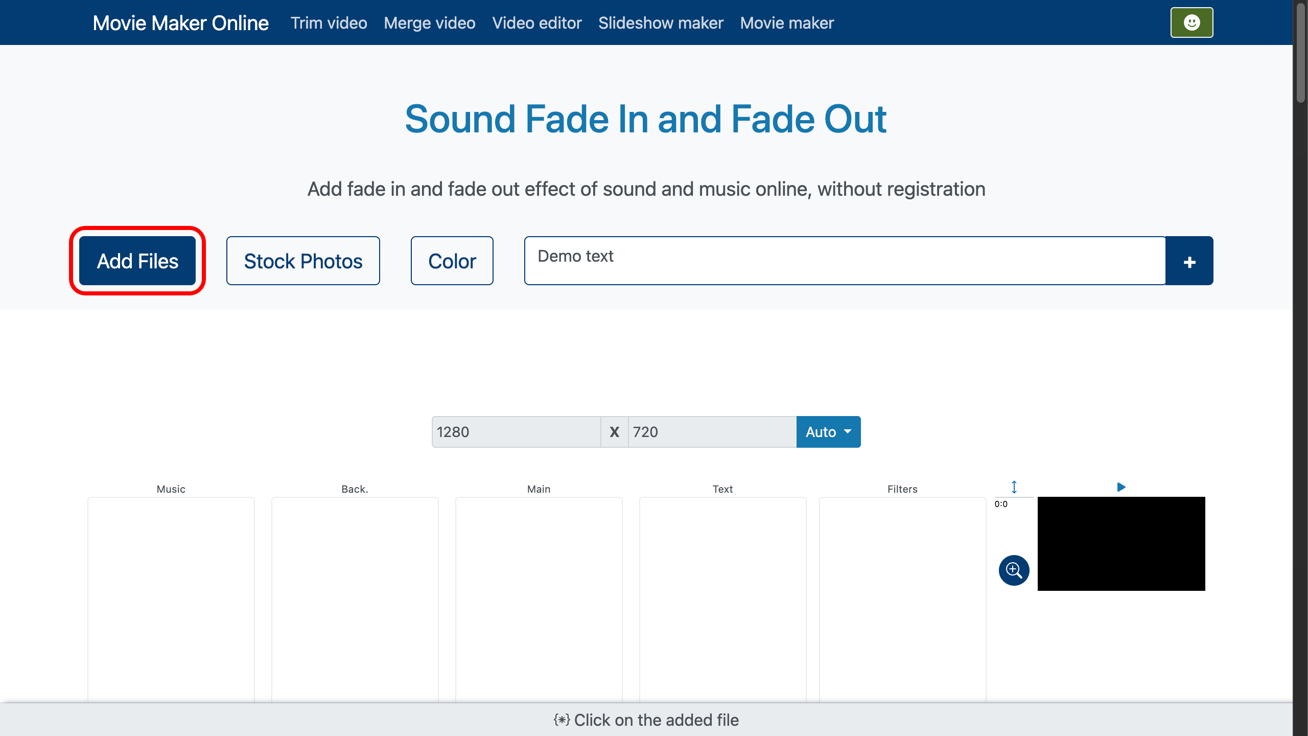 Last opp en musikk- eller videofil for å bruke fade in- og fade out-effekter