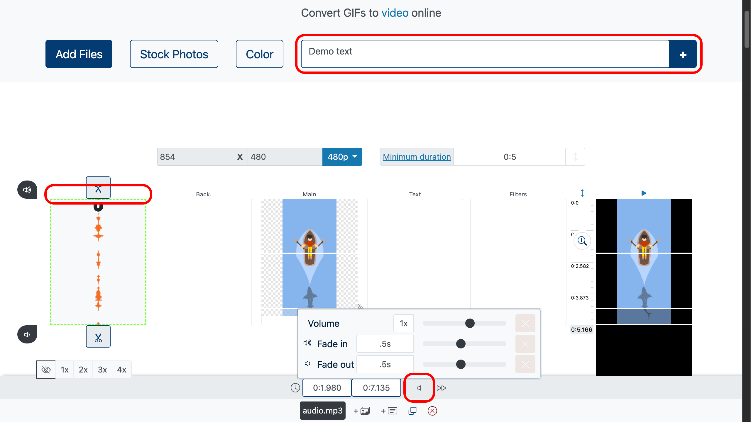 Convert video to gif - add music and text